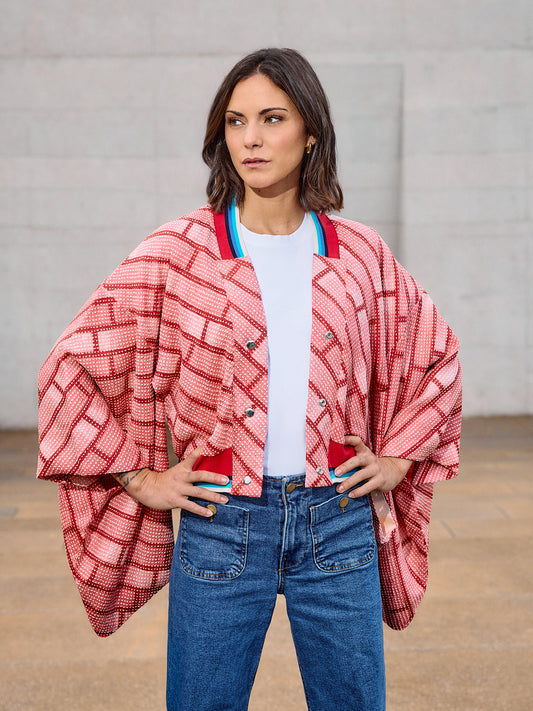 Vintage Seiden-Kimono Collegejacke rot