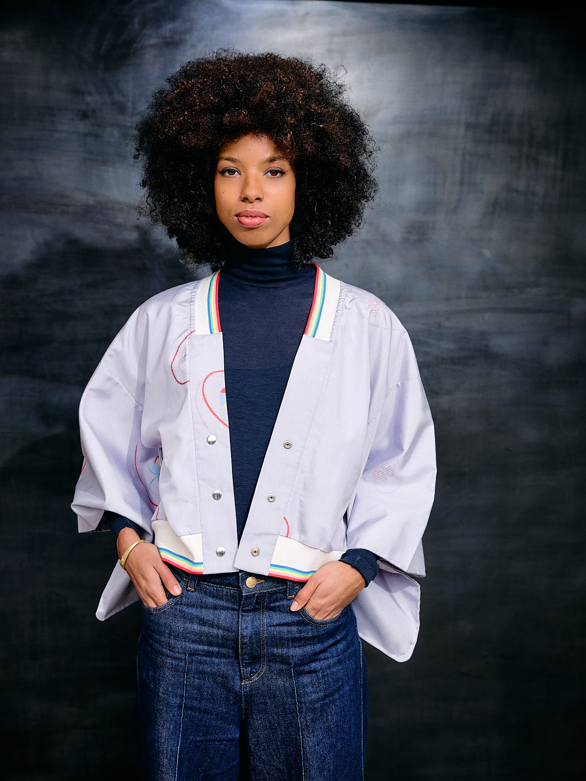 Kimono-Collegejacke Flieder