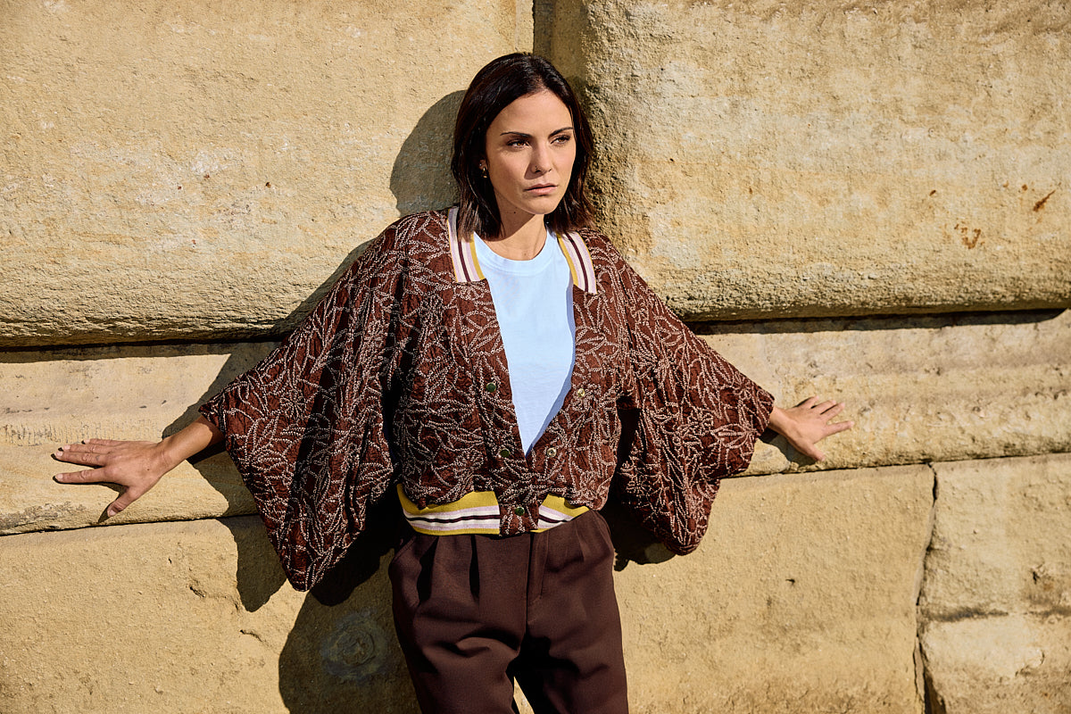 Kimono-Collegejacke Brown