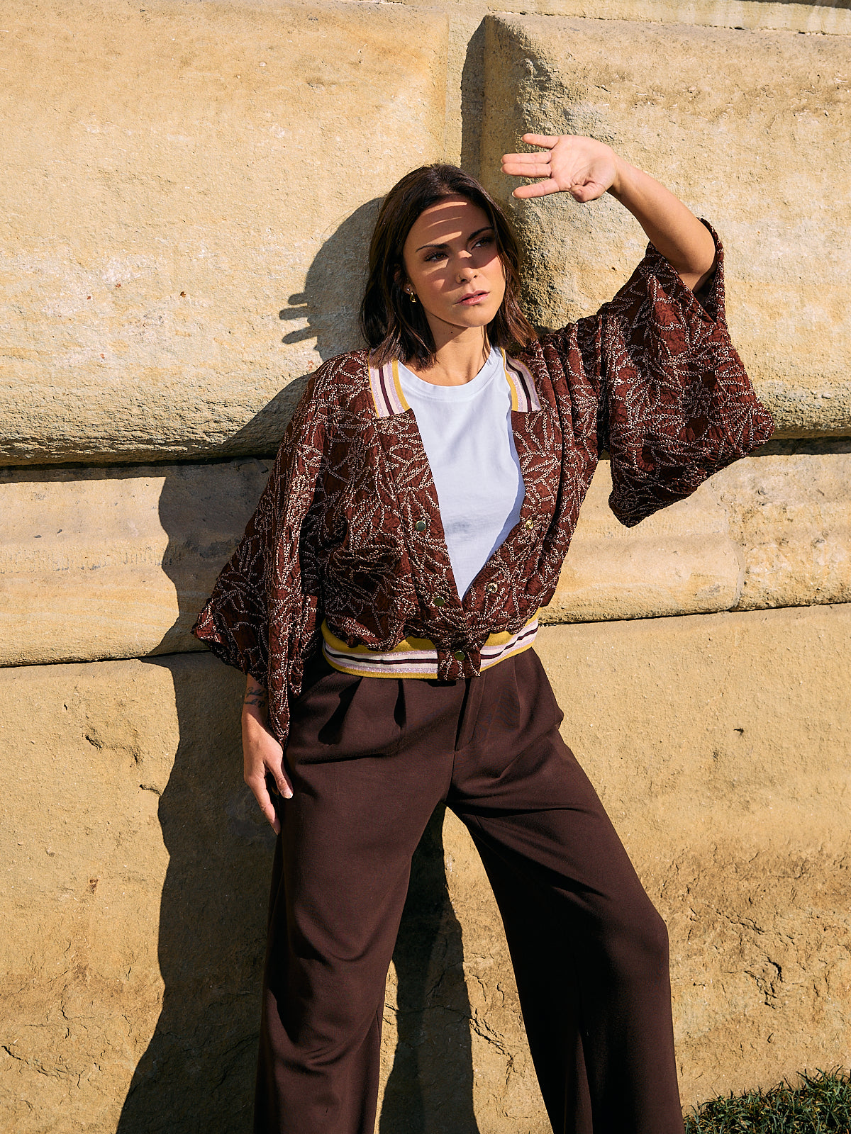 Kimono-Collegejacke Brown