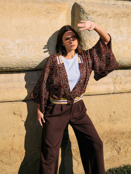 Kimono-Collegejacke Brown